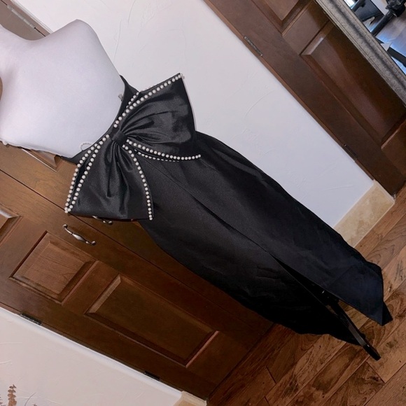 Sachin & Babi Keira Black Strapless Faux Pearl Bow Evening Gown•Sz4•NWT•MSRP$895 - Picture 3 of 6